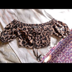 Nasty Gal Leopard Off Shoulder Crop Top